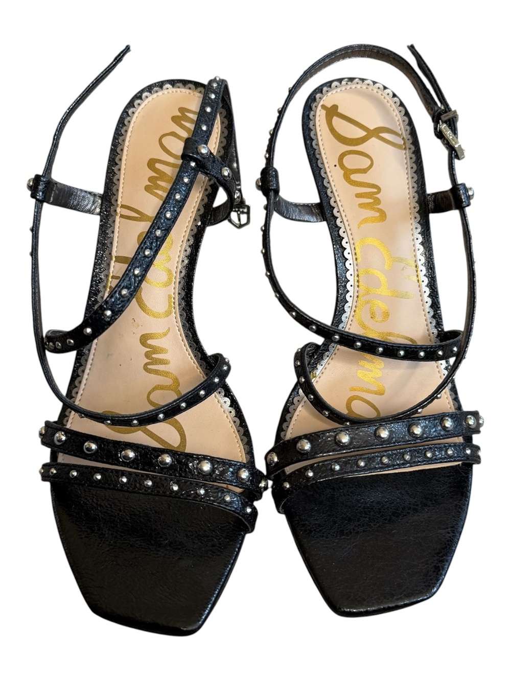SAM EDELMAN Black Studded Strappy Stiletto Heels Sandals Size 8 - Picture 3 of 7